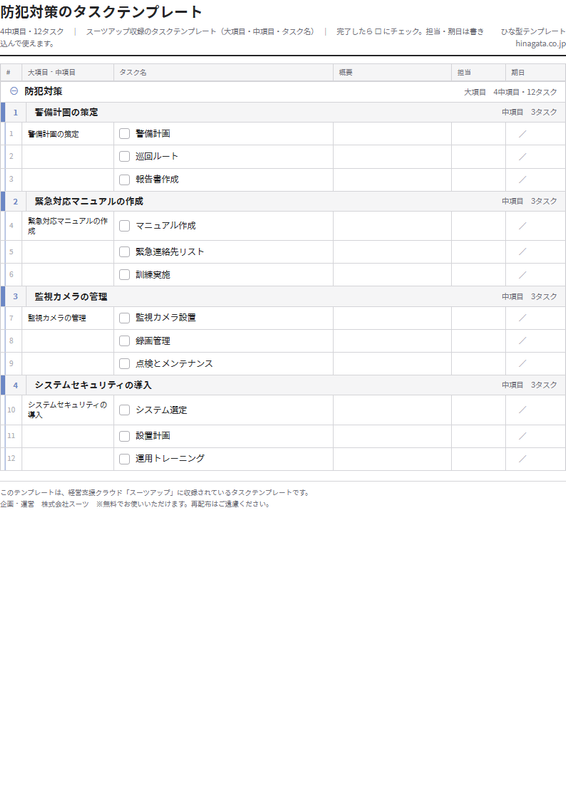 防犯対策のテンプレート(印刷用チェックリストPDF・A4)の1ページ目