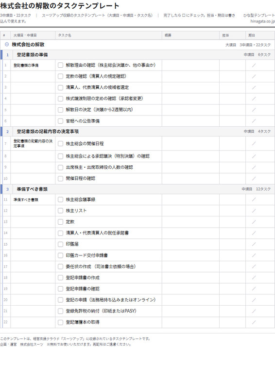株式会社の解散のテンプレート（印刷用チェックリストPDF・A4）の1ページ目