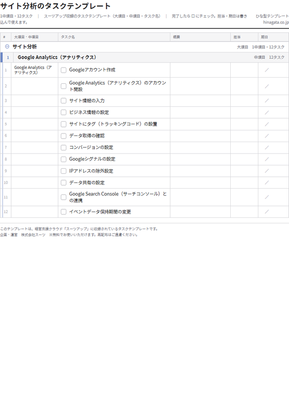 サイト分析のテンプレート(印刷用チェックリストPDF・A4)の1ページ目